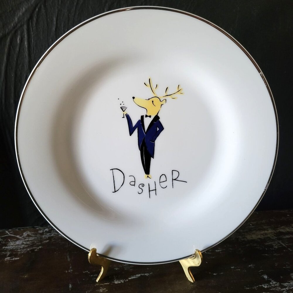 Pottery Barn Christmas Santa's Reindeer Porcelain Salad Plate - Dasher